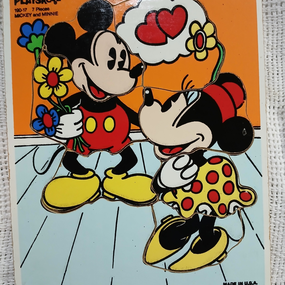 Vintage PlaySkool Mickey And Minnie Mouse Wood Puzzle.